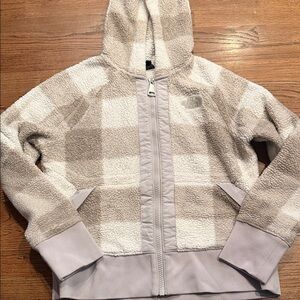 The north face tan Plaid Sherpa Zip-Up Hoodie jacket sz medium
